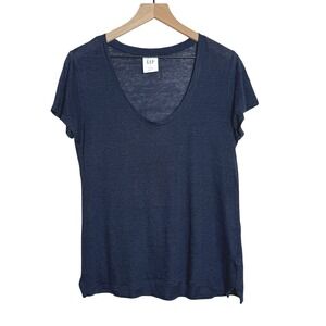 Gap Womens Linen T-Shirt S Blue Scoop Neck Sheer Coastal‎ Preppy Basics